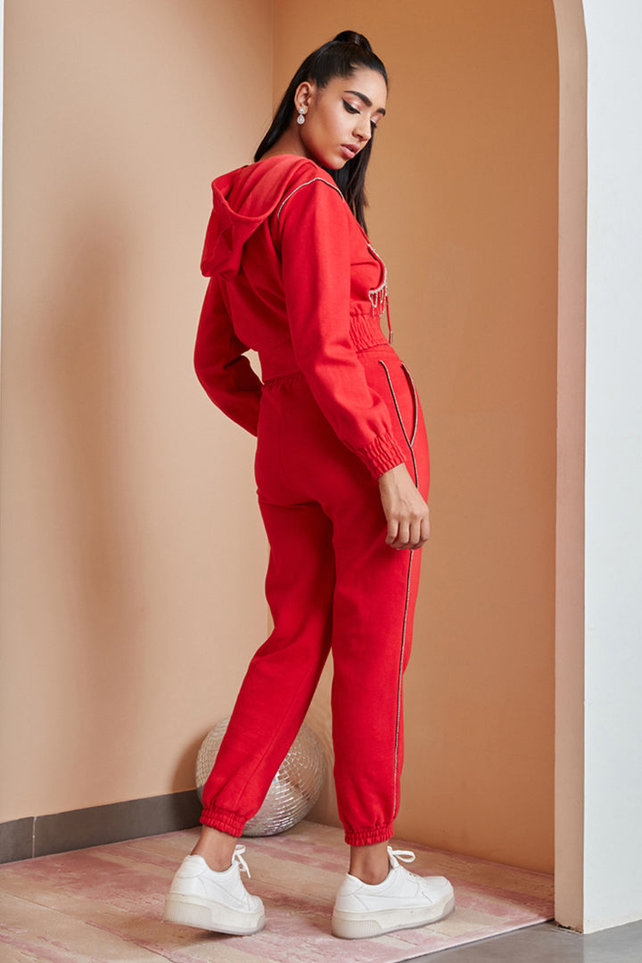 Red Embellished Tracksuit