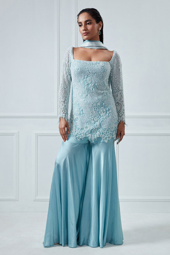 Powder Blue Kurta And Sharara Set