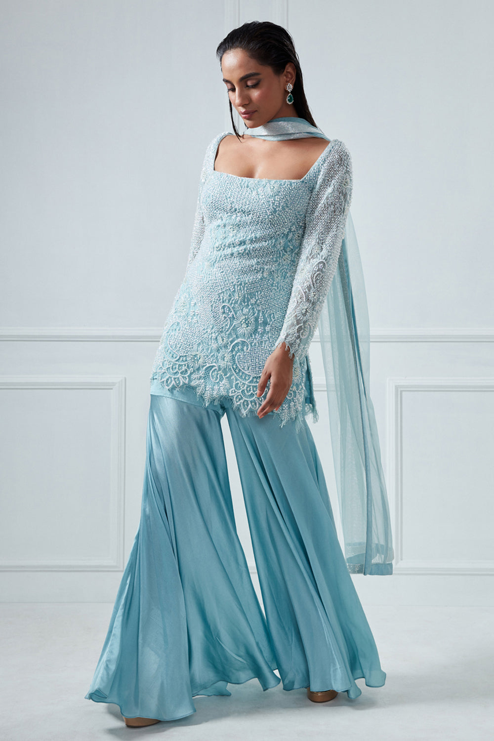 Powder Blue Kurta And Sharara Set