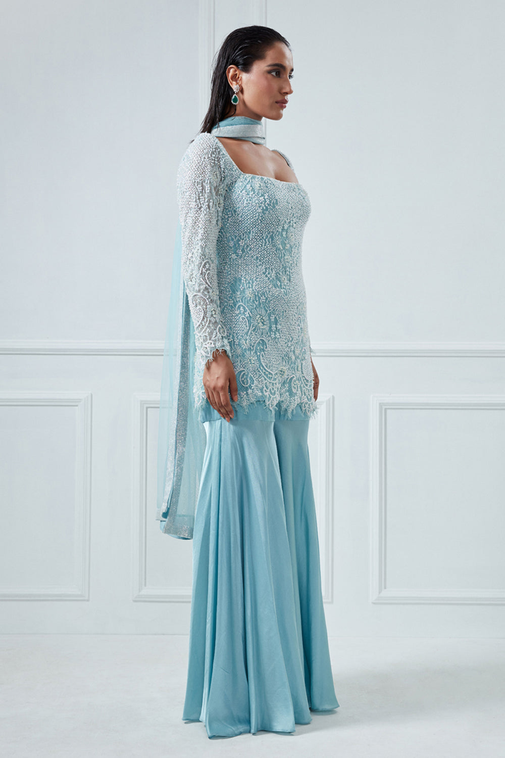 Powder Blue Kurta And Sharara Set