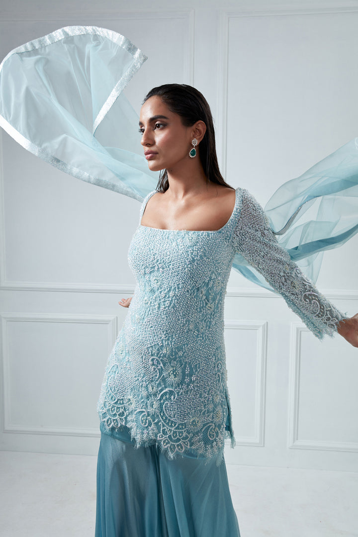 Powder Blue Kurta And Sharara Set