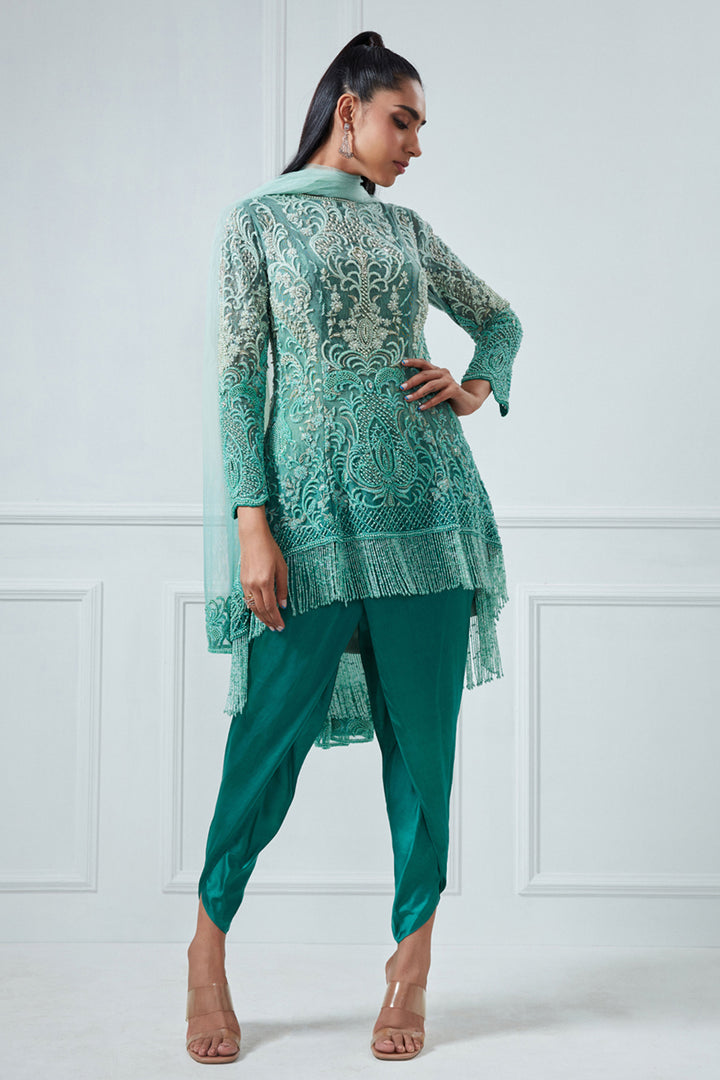 Green Ombre Hi-Low Anarkali Set