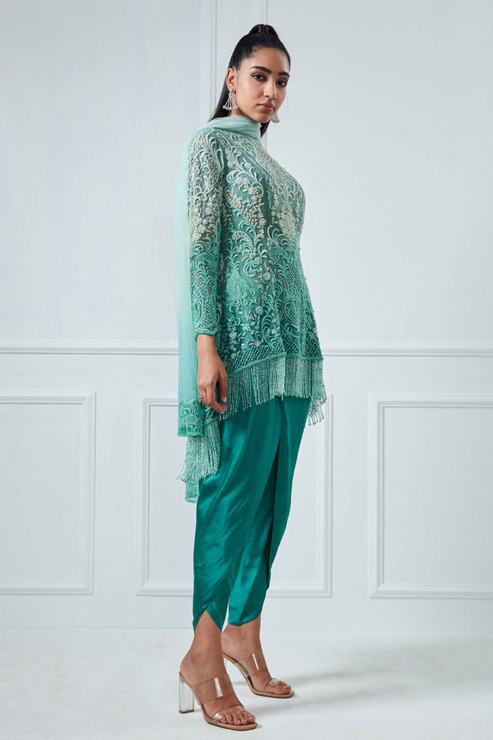 Green Ombre Hi-Low Anarkali Set