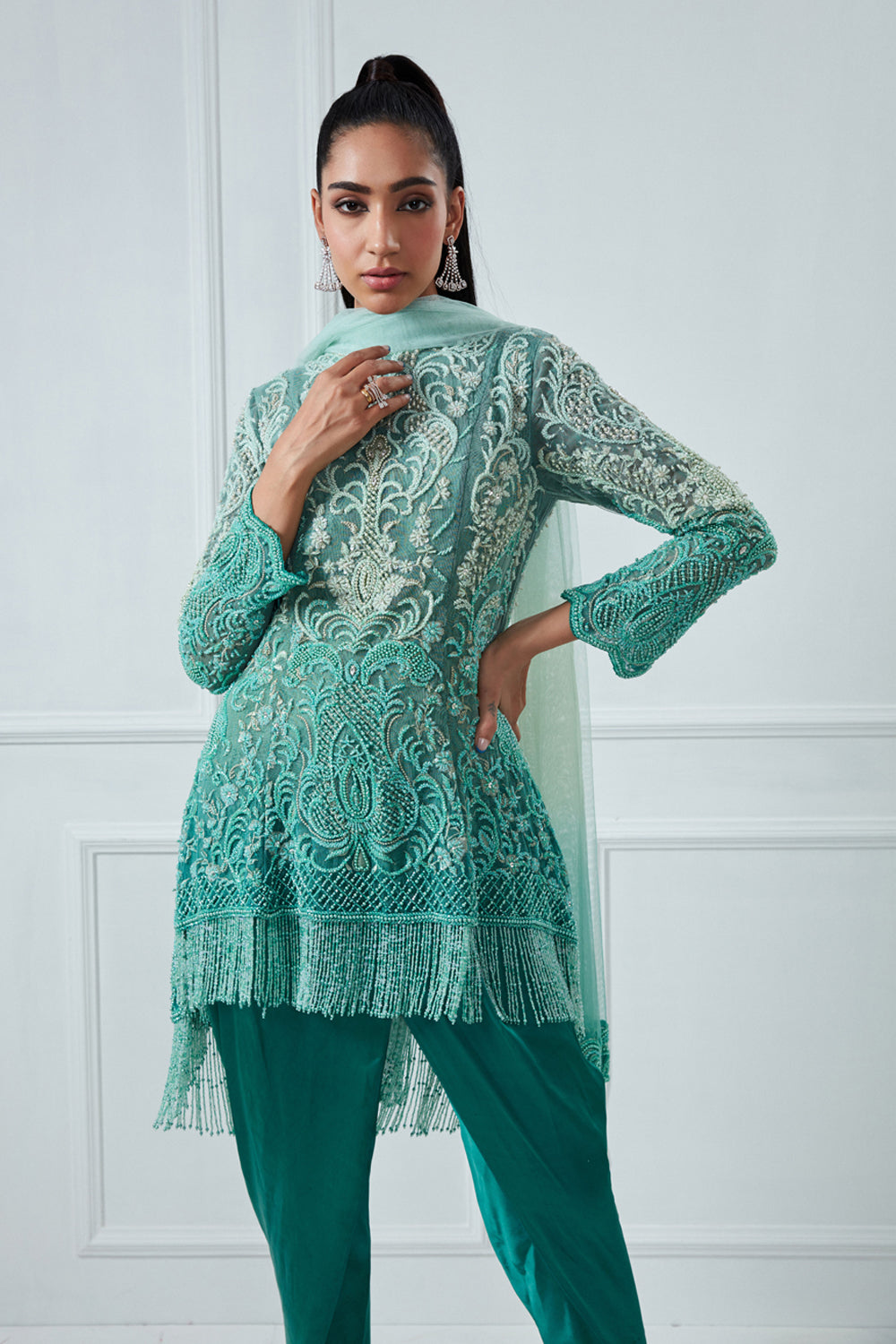 Green Ombre Hi-Low Anarkali Set