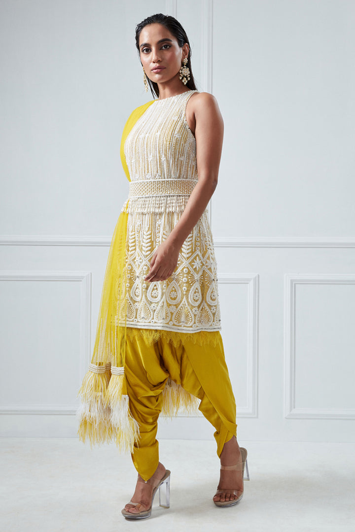 Yellow A-Line Kurta And Lungi Set