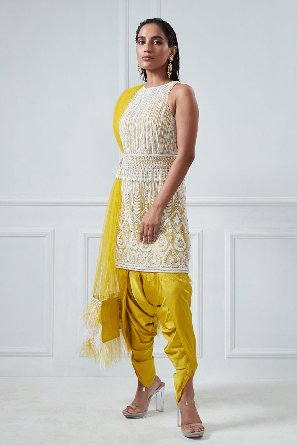 Yellow A-Line Kurta And Lungi Set