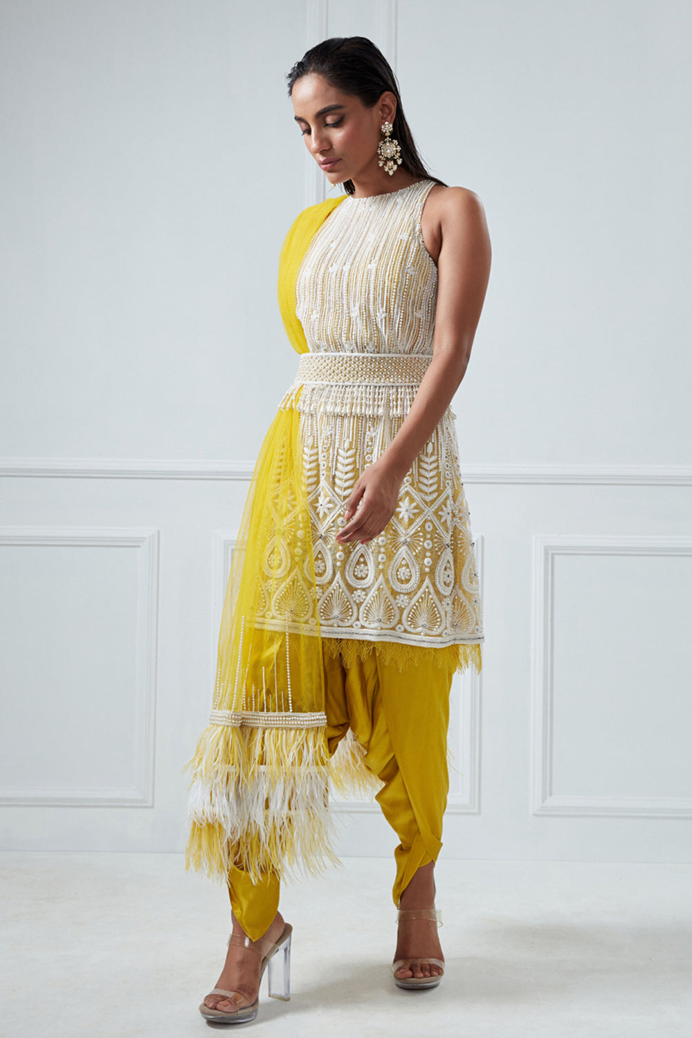 Yellow A-Line Kurta And Lungi Set