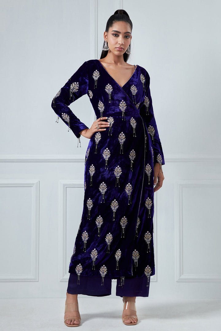 Purple Embroidered Kurta Set