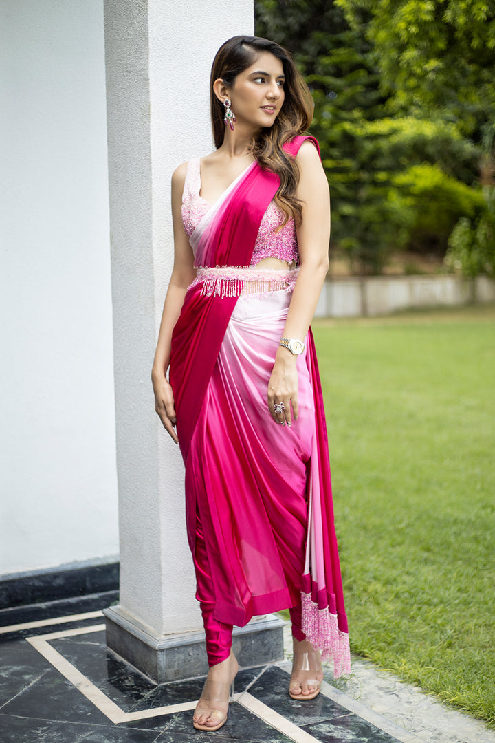 Pink Ombre Lungi Saree Set