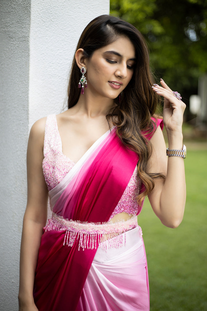 Pink Ombre Lungi Saree Set